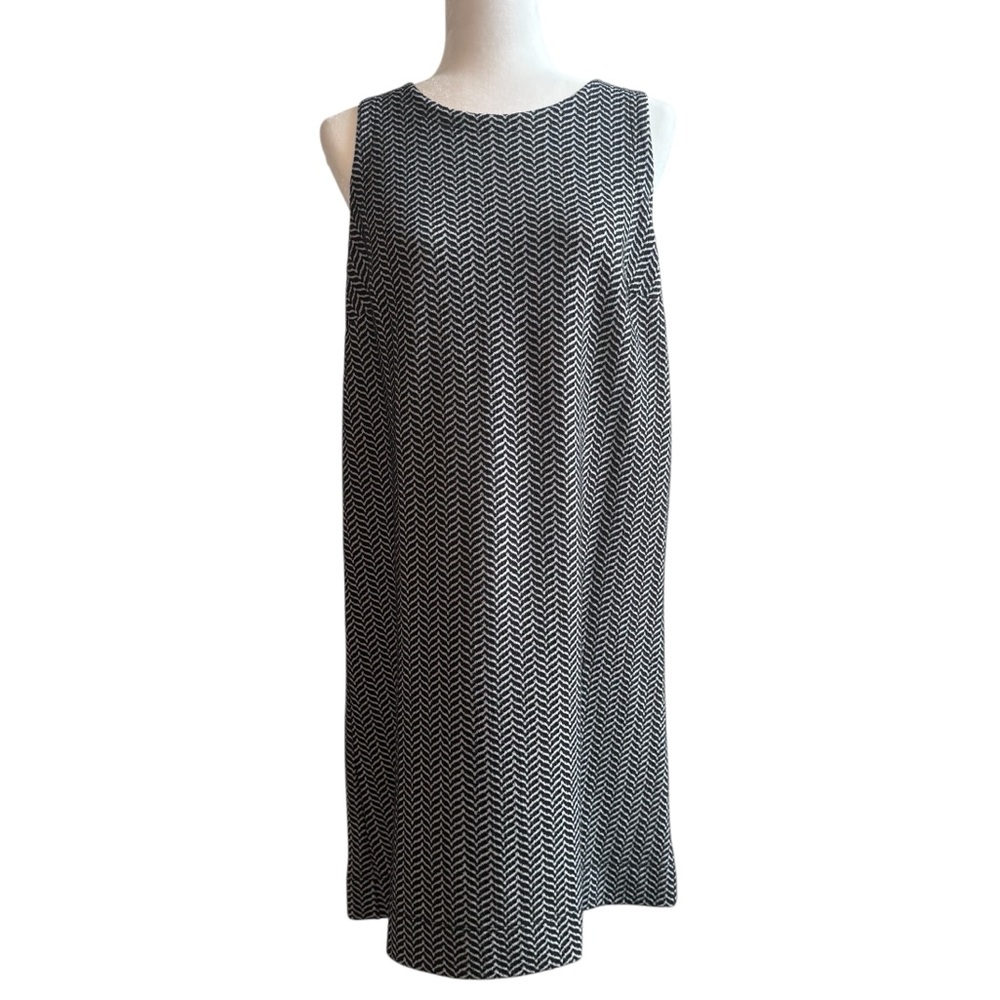 Loft Women’s Sleeveless Dress, Black and White Herringbone, Size Large